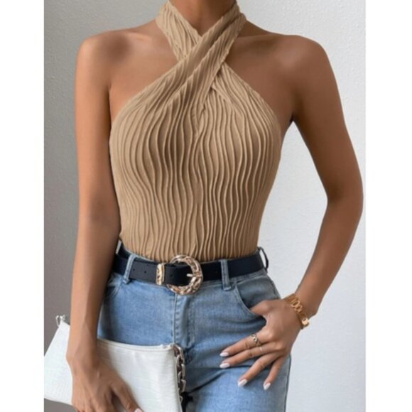 Boho white crisscross front halter top - Picture 10 of 15